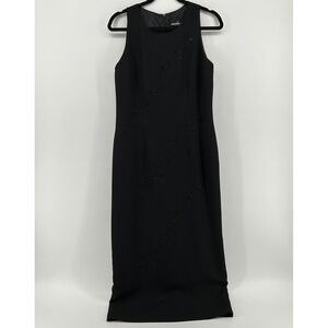 Positive Attitude Black Beaded Floral Embroidered Sleeveless Maxi Dress 12 90s